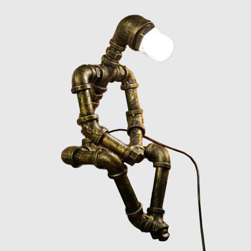 Iron Pipe Robot Night Table Light Cyberpunk Single-Bulb Boys Room Nightstand Lamp in Brass/Copper Clearhalo 'Lamps' 'Table Lamps' Lighting' 1950101