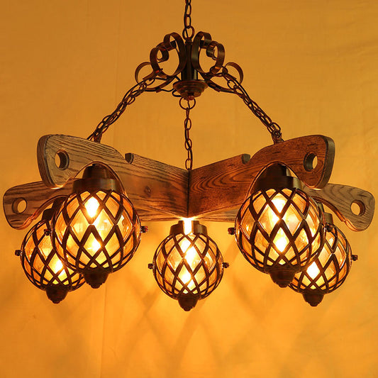 Country Style Globe Chandelier with Amber Glass Adjustable 3/5 Heads Hanging Pendant Light in Black 5 Black Clearhalo 'Ceiling Lights' 'Chandeliers' 'Glass shade' 'Glass' 'Industrial Chandeliers' 'Industrial' 'Middle Century Chandeliers' 'Tiffany' Lighting' 1950131