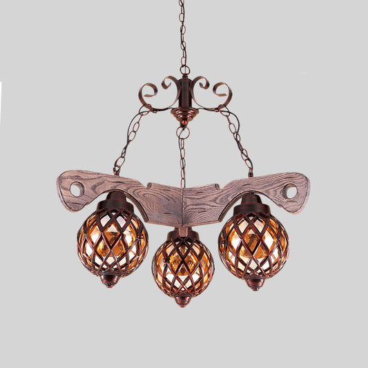 Country Style Globe Chandelier with Amber Glass Adjustable 3/5 Heads Hanging Pendant Light in Black Clearhalo 'Ceiling Lights' 'Chandeliers' 'Glass shade' 'Glass' 'Industrial Chandeliers' 'Industrial' 'Middle Century Chandeliers' 'Tiffany' Lighting' 1950138