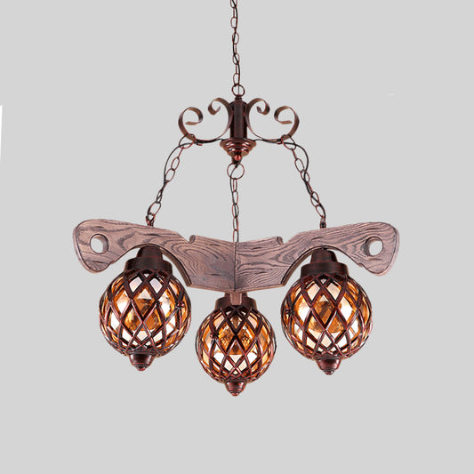 Country Style Globe Chandelier with Amber Glass Adjustable 3/5 Heads Hanging Pendant Light in Black Clearhalo 'Ceiling Lights' 'Chandeliers' 'Glass shade' 'Glass' 'Industrial Chandeliers' 'Industrial' 'Middle Century Chandeliers' 'Tiffany' Lighting' 1950138