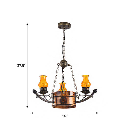 3/5 Lights Antique Hanging Chandelier Height Adjustable Amber Glass Oil Lamp in Rust Clearhalo 'Ceiling Lights' 'Chandeliers' 'Glass shade' 'Glass' 'Industrial Chandeliers' 'Industrial' 'Middle Century Chandeliers' 'Tiffany' Lighting' 1950156