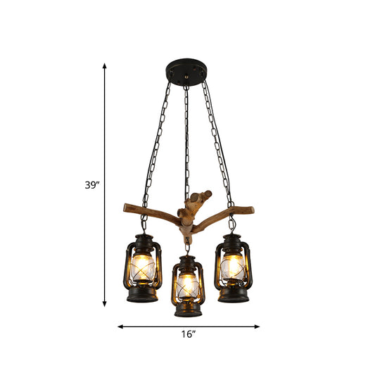3/4 Lights Lantern Ceiling Light with Adjustable Metal Chain Industrial Clear Glass Hanging Chandelier in Black Clearhalo 'Ceiling Lights' 'Chandeliers' 'Close To Ceiling Lights' 'Glass shade' 'Glass' 'Industrial Chandeliers' 'Industrial' 'Middle Century Chandeliers' 'Tiffany' Lighting' 1950165