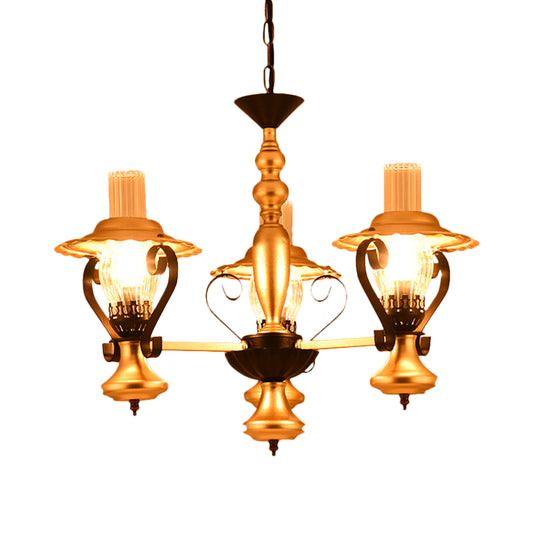3/5 Lights Lantern Chandelier Lighting Height Adjustable Metal and Glass Vintage Pendant Lamp in Gold Clearhalo 'Ceiling Lights' 'Chandeliers' 'Close To Ceiling Lights' 'Glass shade' 'Glass' 'Industrial Chandeliers' 'Industrial' 'Middle Century Chandeliers' 'Tiffany' Lighting' 1950172