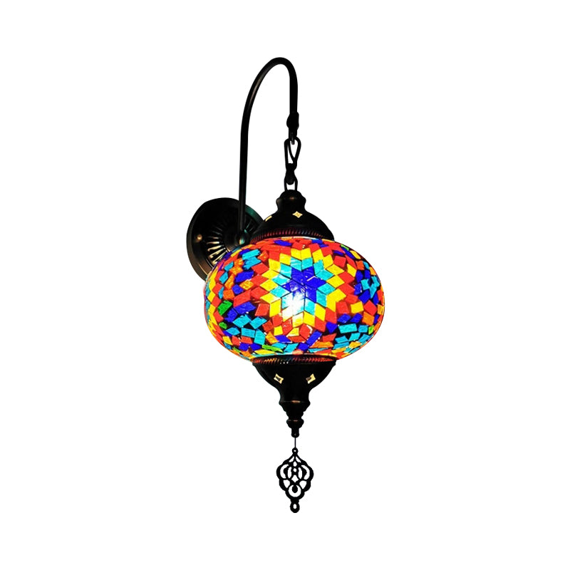 Decorative Sphere Wall Light Fixture 1 Bulb Stained Art Glass Wall Sconce Lamp in Red/Purple/Gold for Bedroom Blue-Yellow Clearhalo 'Industrial' 'Middle century wall lights' 'Tiffany wall lights' 'Tiffany' 'Wall Lamps & Sconces' 'Wall Lights' Lighting' 1950199