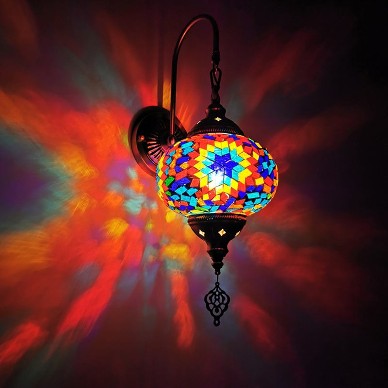 Decorative Sphere Wall Light Fixture 1 Bulb Stained Art Glass Wall Sconce Lamp in Red/Purple/Gold for Bedroom Clearhalo 'Industrial' 'Middle century wall lights' 'Tiffany wall lights' 'Tiffany' 'Wall Lamps & Sconces' 'Wall Lights' Lighting' 1950200