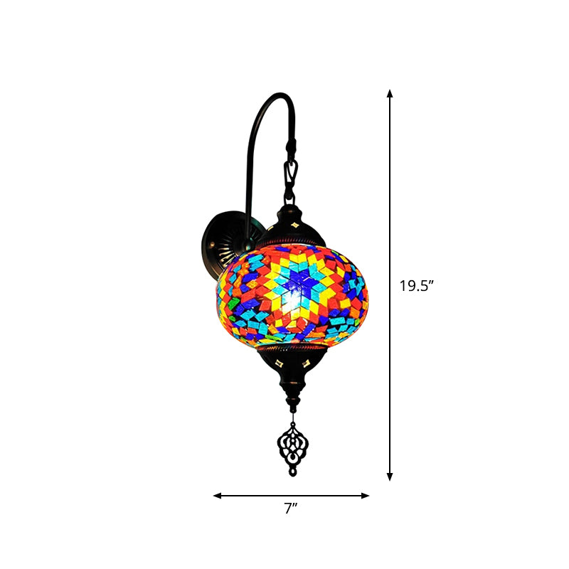 Decorative Sphere Wall Light Fixture 1 Bulb Stained Art Glass Wall Sconce Lamp in Red/Purple/Gold for Bedroom Clearhalo 'Industrial' 'Middle century wall lights' 'Tiffany wall lights' 'Tiffany' 'Wall Lamps & Sconces' 'Wall Lights' Lighting' 1950201