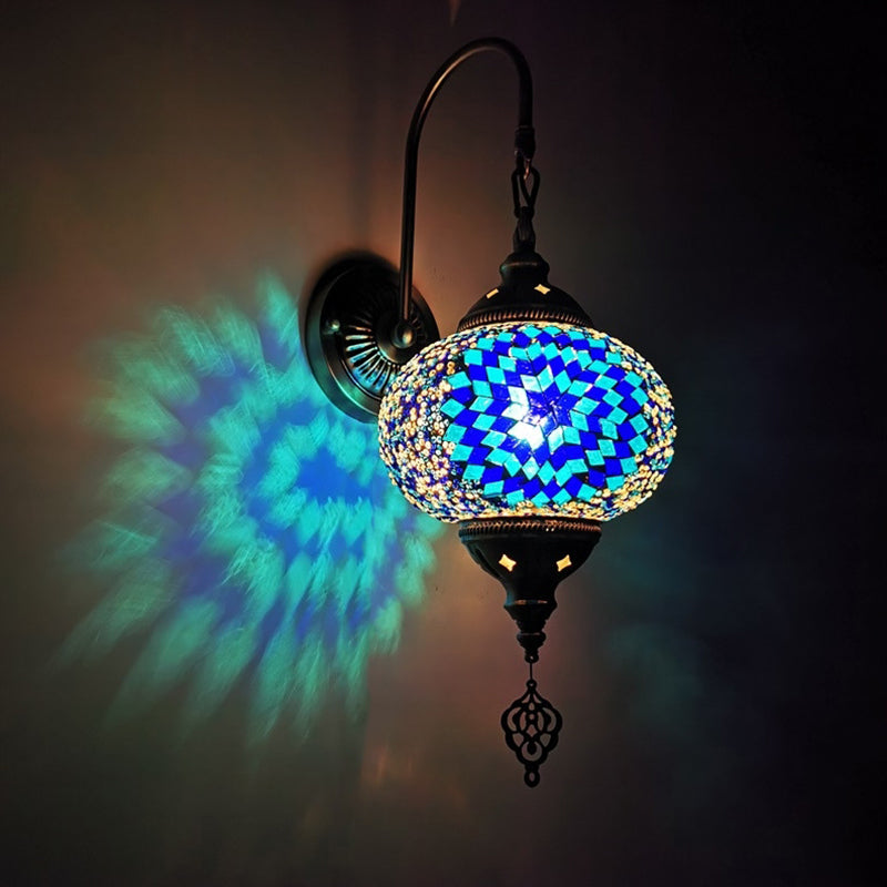 Decorative Sphere Wall Light Fixture 1 Bulb Stained Art Glass Wall Sconce Lamp in Red/Purple/Gold for Bedroom Clearhalo 'Industrial' 'Middle century wall lights' 'Tiffany wall lights' 'Tiffany' 'Wall Lamps & Sconces' 'Wall Lights' Lighting' 1950202