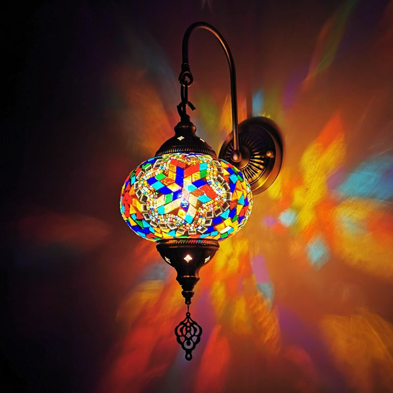 Decorative Sphere Wall Light Fixture 1 Bulb Stained Art Glass Wall Sconce Lamp in Red/Purple/Gold for Bedroom Clearhalo 'Industrial' 'Middle century wall lights' 'Tiffany wall lights' 'Tiffany' 'Wall Lamps & Sconces' 'Wall Lights' Lighting' 1950204