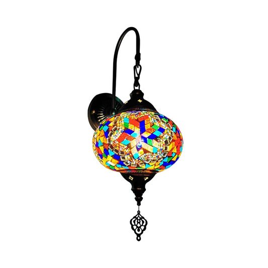 Decorative Sphere Wall Light Fixture 1 Bulb Stained Art Glass Wall Sconce Lamp in Red/Purple/Gold for Bedroom Gold Clearhalo 'Industrial' 'Middle century wall lights' 'Tiffany wall lights' 'Tiffany' 'Wall Lamps & Sconces' 'Wall Lights' Lighting' 1950205