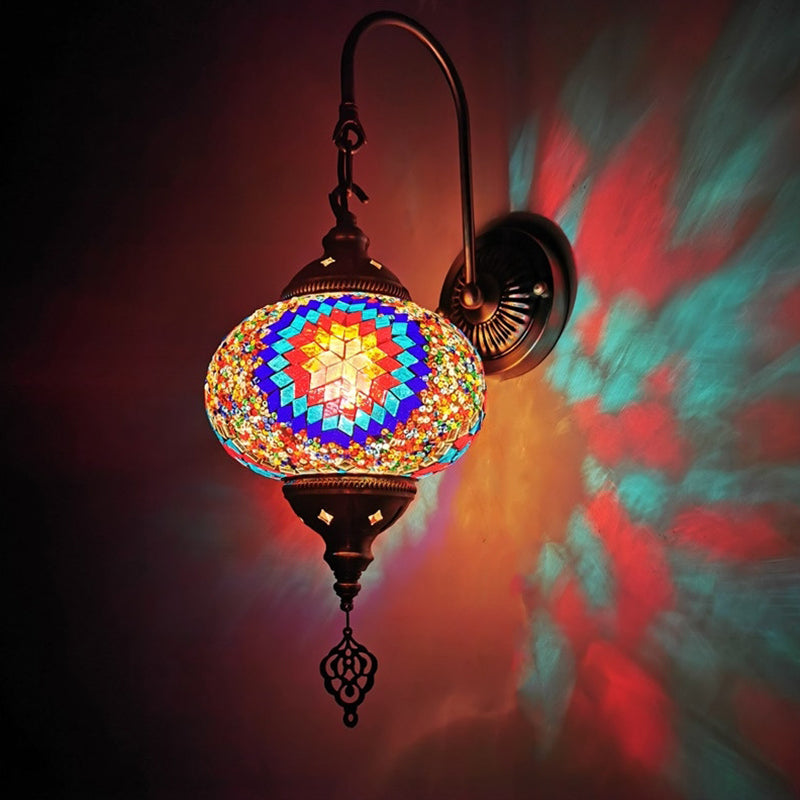 Decorative Sphere Wall Light Fixture 1 Bulb Stained Art Glass Wall Sconce Lamp in Red/Purple/Gold for Bedroom Clearhalo 'Industrial' 'Middle century wall lights' 'Tiffany wall lights' 'Tiffany' 'Wall Lamps & Sconces' 'Wall Lights' Lighting' 1950206