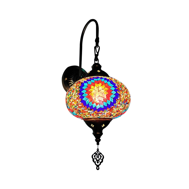 Decorative Sphere Wall Light Fixture 1 Bulb Stained Art Glass Wall Sconce Lamp in Red/Purple/Gold for Bedroom Red Clearhalo 'Industrial' 'Middle century wall lights' 'Tiffany wall lights' 'Tiffany' 'Wall Lamps & Sconces' 'Wall Lights' Lighting' 1950207