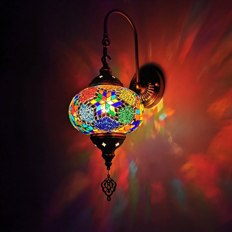 Decorative Sphere Wall Light Fixture 1 Bulb Stained Art Glass Wall Sconce Lamp in Red/Purple/Gold for Bedroom Clearhalo 'Industrial' 'Middle century wall lights' 'Tiffany wall lights' 'Tiffany' 'Wall Lamps & Sconces' 'Wall Lights' Lighting' 1950208
