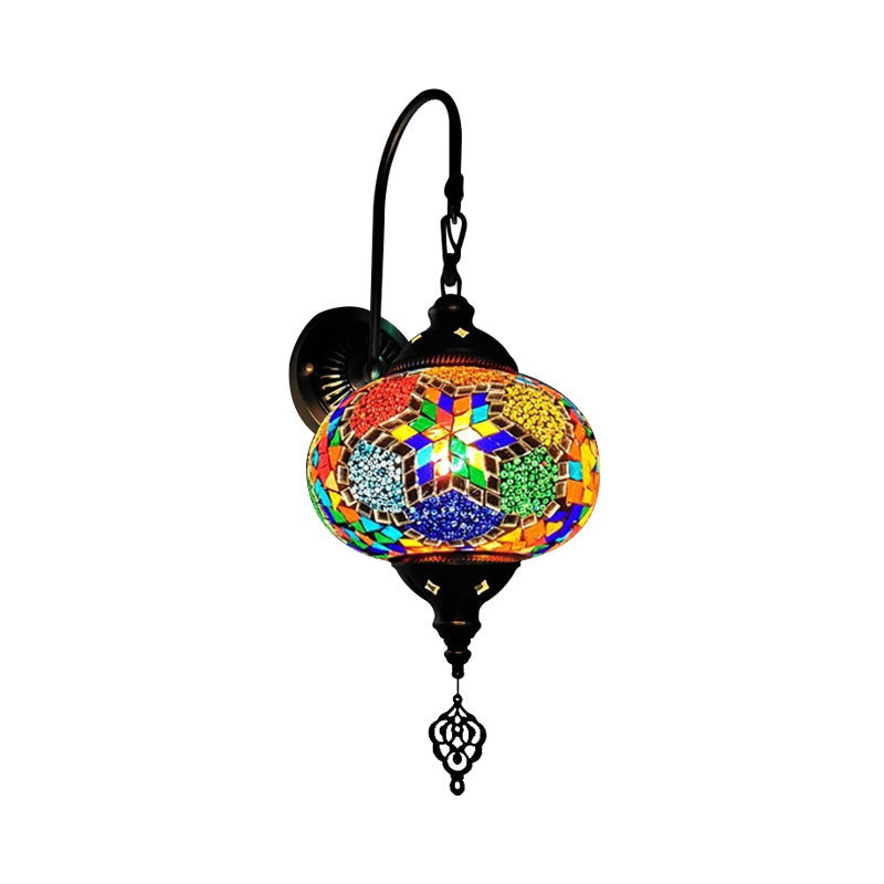 Decorative Sphere Wall Light Fixture 1 Bulb Stained Art Glass Wall Sconce Lamp in Red/Purple/Gold for Bedroom Purple Clearhalo 'Industrial' 'Middle century wall lights' 'Tiffany wall lights' 'Tiffany' 'Wall Lamps & Sconces' 'Wall Lights' Lighting' 1950209