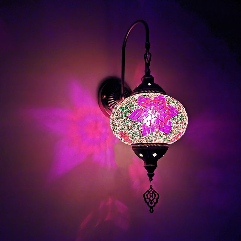 Decorative Sphere Wall Light Fixture 1 Bulb Stained Art Glass Wall Sconce Lamp in Red/Purple/Gold for Bedroom Clearhalo 'Industrial' 'Middle century wall lights' 'Tiffany wall lights' 'Tiffany' 'Wall Lamps & Sconces' 'Wall Lights' Lighting' 1950210