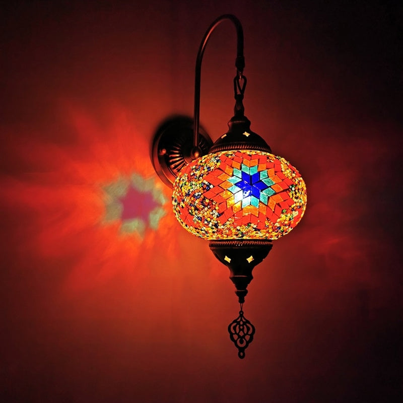 Decorative Sphere Wall Light Fixture 1 Bulb Stained Art Glass Wall Sconce Lamp in Red/Purple/Gold for Bedroom Clearhalo 'Industrial' 'Middle century wall lights' 'Tiffany wall lights' 'Tiffany' 'Wall Lamps & Sconces' 'Wall Lights' Lighting' 1950212