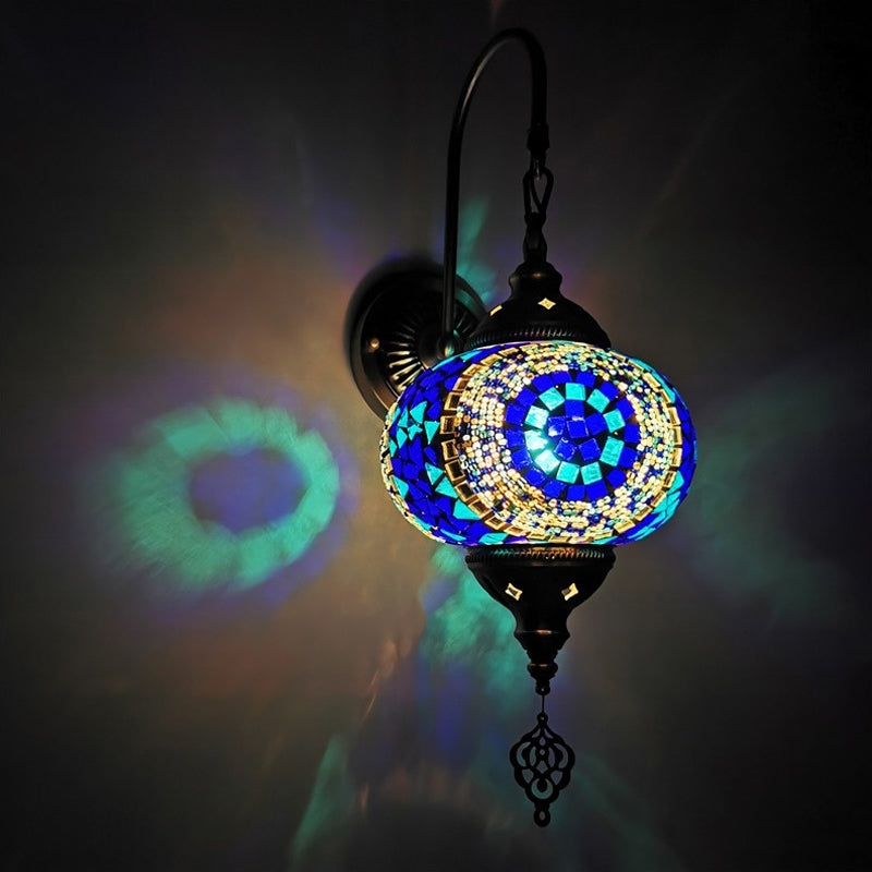 Decorative Sphere Wall Light Fixture 1 Bulb Stained Art Glass Wall Sconce Lamp in Red/Purple/Gold for Bedroom Clearhalo 'Industrial' 'Middle century wall lights' 'Tiffany wall lights' 'Tiffany' 'Wall Lamps & Sconces' 'Wall Lights' Lighting' 1950214