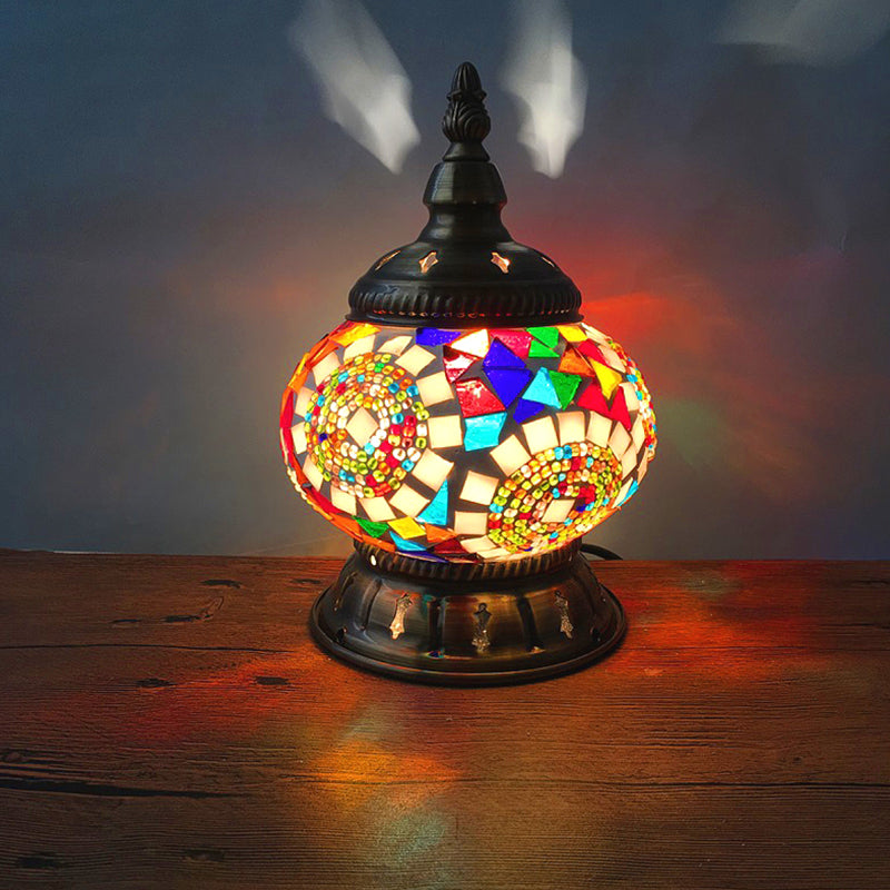 1 Head Globe Table Lamp Traditional Red/Orange/Light Blue Stained Class Nightstand Lamp for Bedroom Champagne Clearhalo 'Lamps' 'Table Lamps' Lighting' 1950260