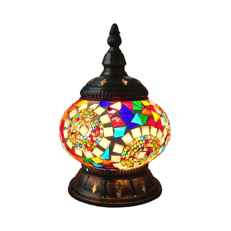 1 Head Globe Table Lamp Traditional Red/Orange/Light Blue Stained Class Nightstand Lamp for Bedroom Clearhalo 'Lamps' 'Table Lamps' Lighting' 1950261