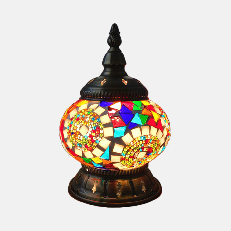 1 Head Globe Table Lamp Traditional Red/Orange/Light Blue Stained Class Nightstand Lamp for Bedroom Clearhalo 'Lamps' 'Table Lamps' Lighting' 1950262