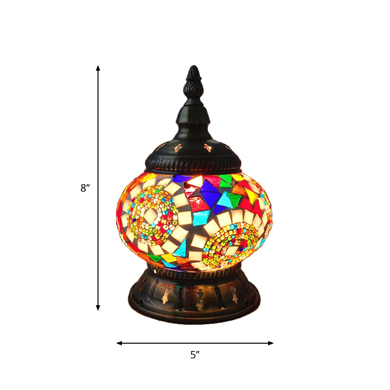1 Head Globe Table Lamp Traditional Red/Orange/Light Blue Stained Class Nightstand Lamp for Bedroom Clearhalo 'Lamps' 'Table Lamps' Lighting' 1950263
