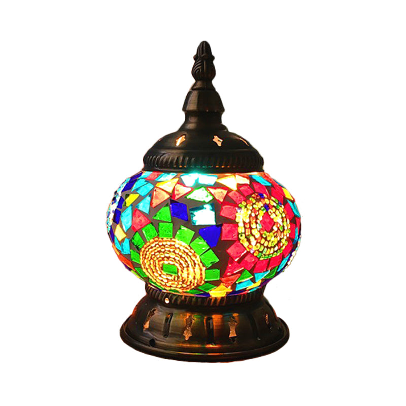 1 Head Globe Table Lamp Traditional Red/Orange/Light Blue Stained Class Nightstand Lamp for Bedroom Clearhalo 'Lamps' 'Table Lamps' Lighting' 1950265