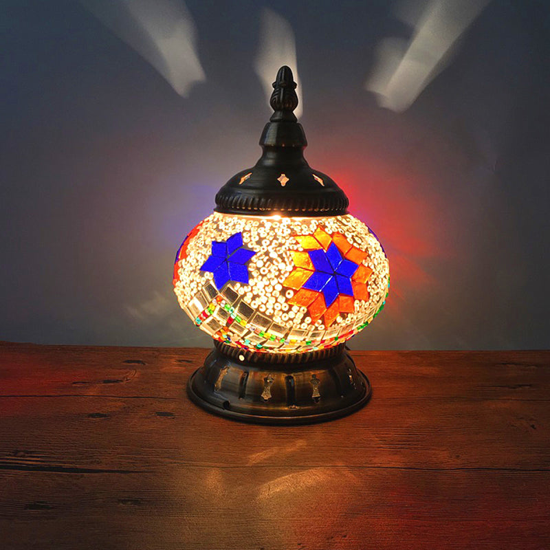 1 Head Globe Table Lamp Traditional Red/Orange/Light Blue Stained Class Nightstand Lamp for Bedroom Beige Clearhalo 'Lamps' 'Table Lamps' Lighting' 1950267