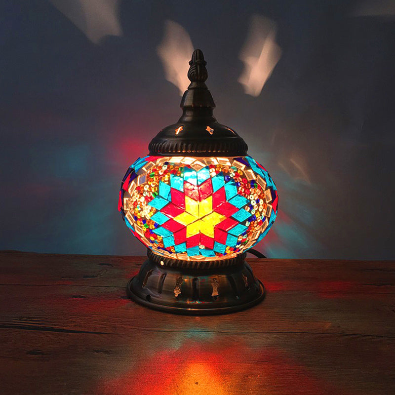 1 Head Globe Table Lamp Traditional Red/Orange/Light Blue Stained Class Nightstand Lamp for Bedroom Rose Red Clearhalo 'Lamps' 'Table Lamps' Lighting' 1950270
