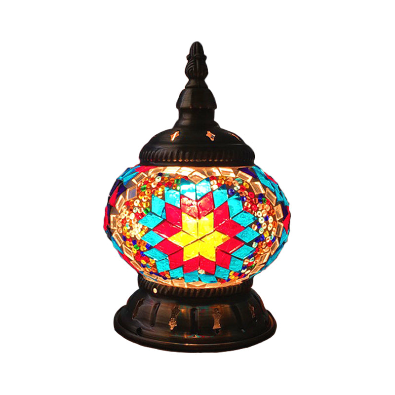 1 Head Globe Table Lamp Traditional Red/Orange/Light Blue Stained Class Nightstand Lamp for Bedroom Clearhalo 'Lamps' 'Table Lamps' Lighting' 1950271