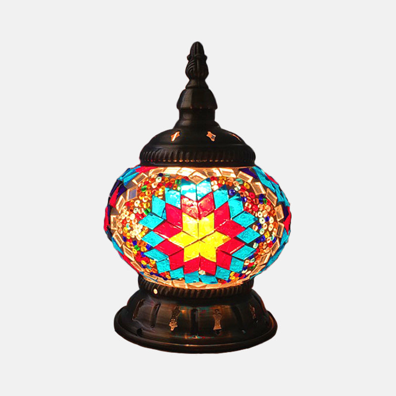 1 Head Globe Table Lamp Traditional Red/Orange/Light Blue Stained Class Nightstand Lamp for Bedroom Clearhalo 'Lamps' 'Table Lamps' Lighting' 1950272