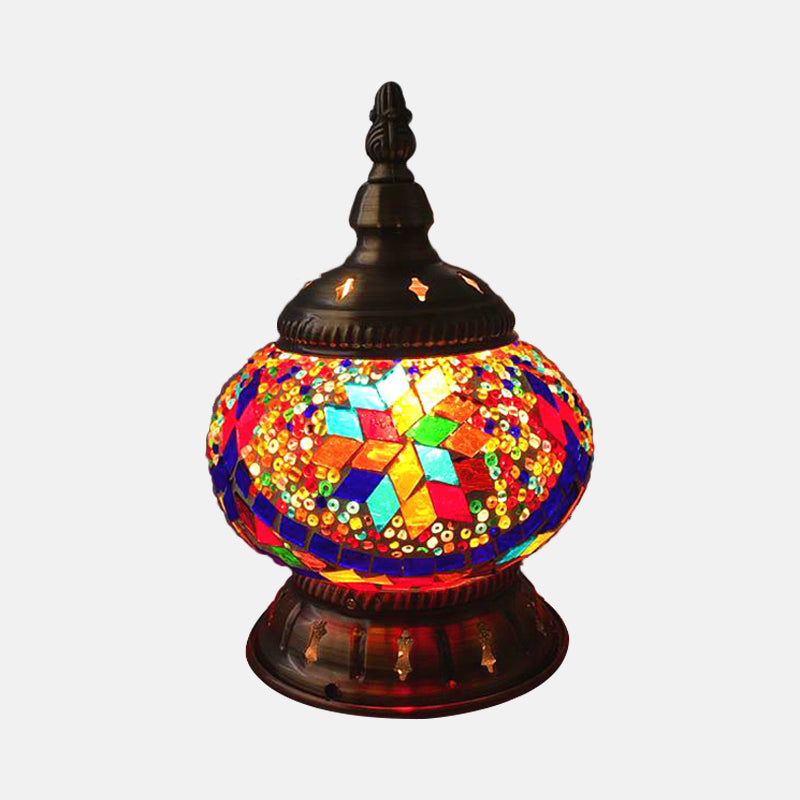 1 Head Globe Table Lamp Traditional Red/Orange/Light Blue Stained Class Nightstand Lamp for Bedroom Clearhalo 'Lamps' 'Table Lamps' Lighting' 1950275