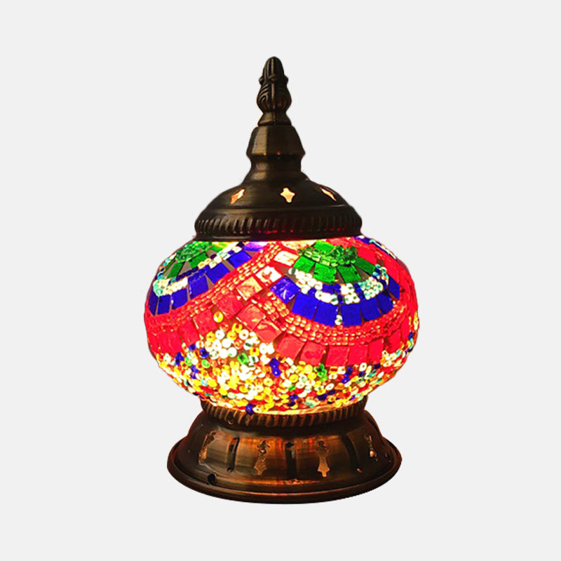 1 Head Globe Table Lamp Traditional Red/Orange/Light Blue Stained Class Nightstand Lamp for Bedroom Clearhalo 'Lamps' 'Table Lamps' Lighting' 1950278