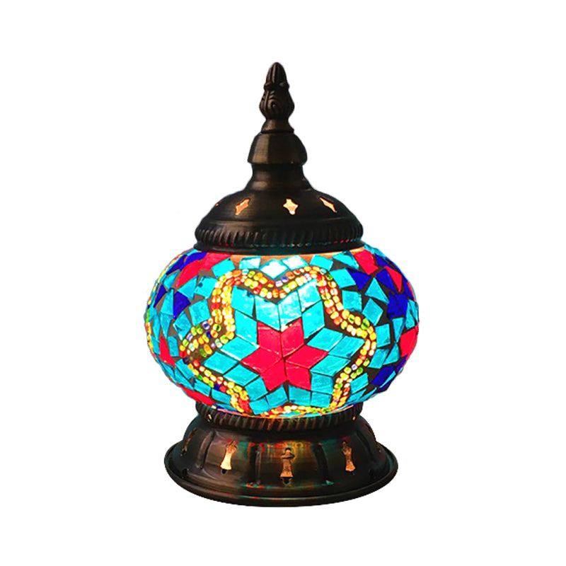 1 Head Globe Table Lamp Traditional Red/Orange/Light Blue Stained Class Nightstand Lamp for Bedroom Clearhalo 'Lamps' 'Table Lamps' Lighting' 1950280