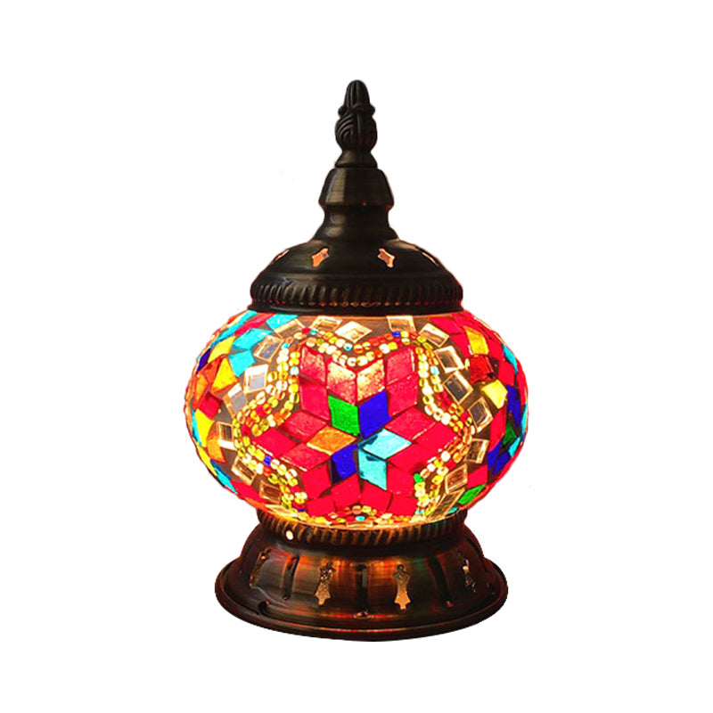 1 Head Globe Table Lamp Traditional Red/Orange/Light Blue Stained Class Nightstand Lamp for Bedroom Clearhalo 'Lamps' 'Table Lamps' Lighting' 1950283