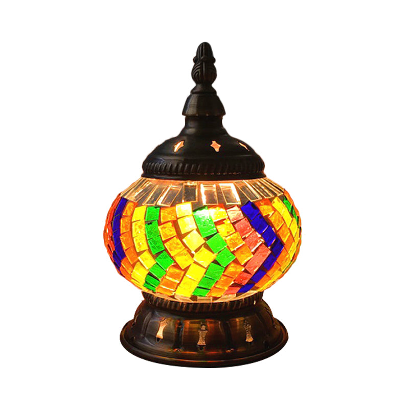 1 Head Globe Table Lamp Traditional Red/Orange/Light Blue Stained Class Nightstand Lamp for Bedroom Clearhalo 'Lamps' 'Table Lamps' Lighting' 1950286