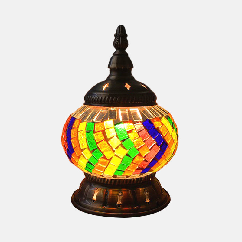 1 Head Globe Table Lamp Traditional Red/Orange/Light Blue Stained Class Nightstand Lamp for Bedroom Clearhalo 'Lamps' 'Table Lamps' Lighting' 1950287