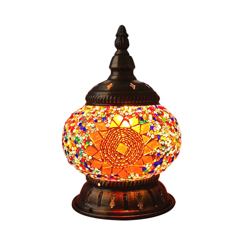 1 Head Globe Table Lamp Traditional Red/Orange/Light Blue Stained Class Nightstand Lamp for Bedroom Clearhalo 'Lamps' 'Table Lamps' Lighting' 1950289