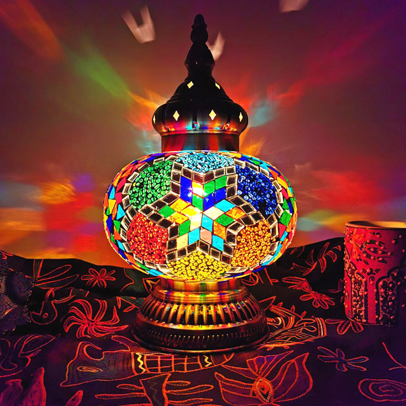 Decorative Oval Night Table Light 1 Bulb Handcrafted Glass Nightstand Lamp in White/Yellow/Blue Clearhalo 'Lamps' 'Table Lamps' Lighting' 1950291