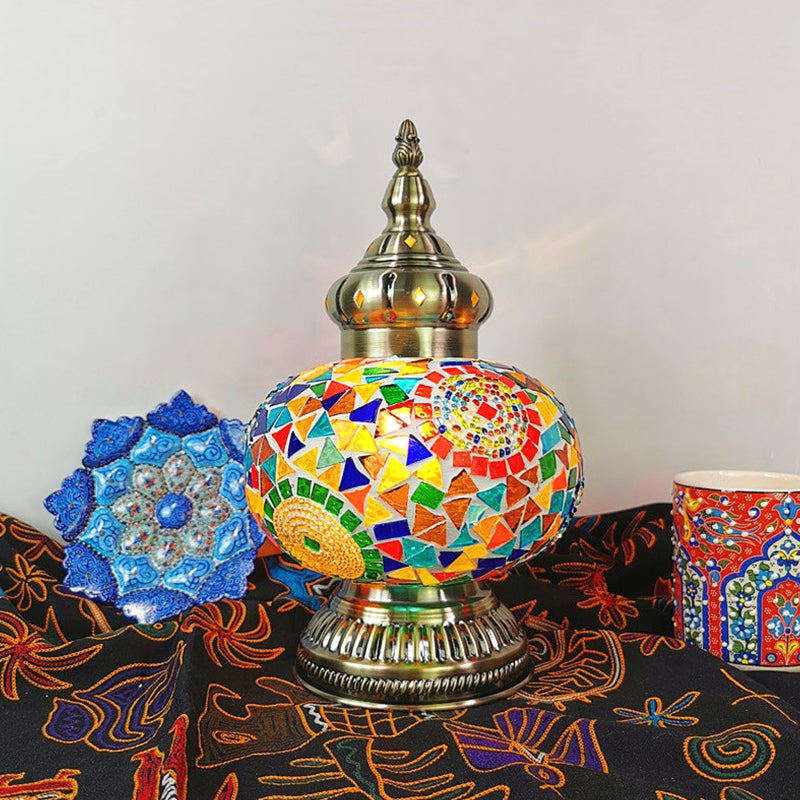 Decorative Oval Night Table Light 1 Bulb Handcrafted Glass Nightstand Lamp in White/Yellow/Blue Green-Yellow Clearhalo 'Lamps' 'Table Lamps' Lighting' 1950301