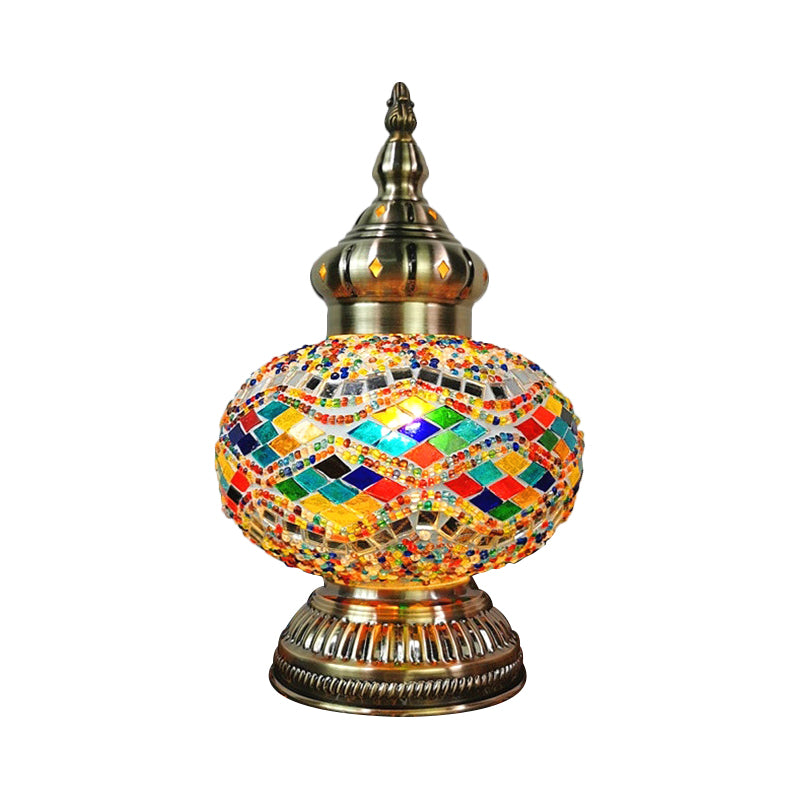 Decorative Oval Night Table Light 1 Bulb Handcrafted Glass Nightstand Lamp in White/Yellow/Blue Clearhalo 'Lamps' 'Table Lamps' Lighting' 1950308