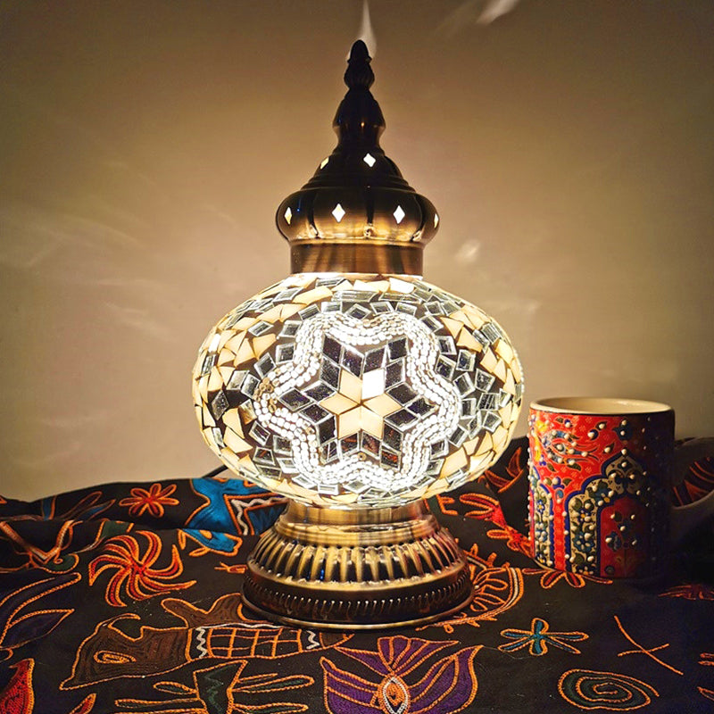 Decorative Oval Night Table Light 1 Bulb Handcrafted Glass Nightstand Lamp in White/Yellow/Blue Clearhalo 'Lamps' 'Table Lamps' Lighting' 1950309