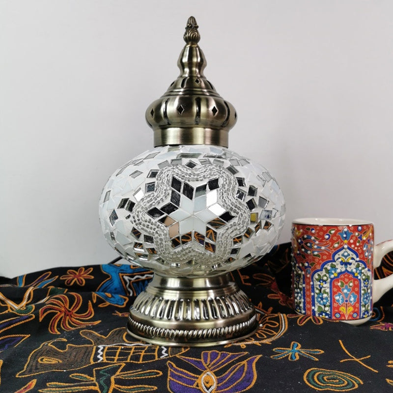 Decorative Oval Night Table Light 1 Bulb Handcrafted Glass Nightstand Lamp in White/Yellow/Blue White Clearhalo 'Lamps' 'Table Lamps' Lighting' 1950310