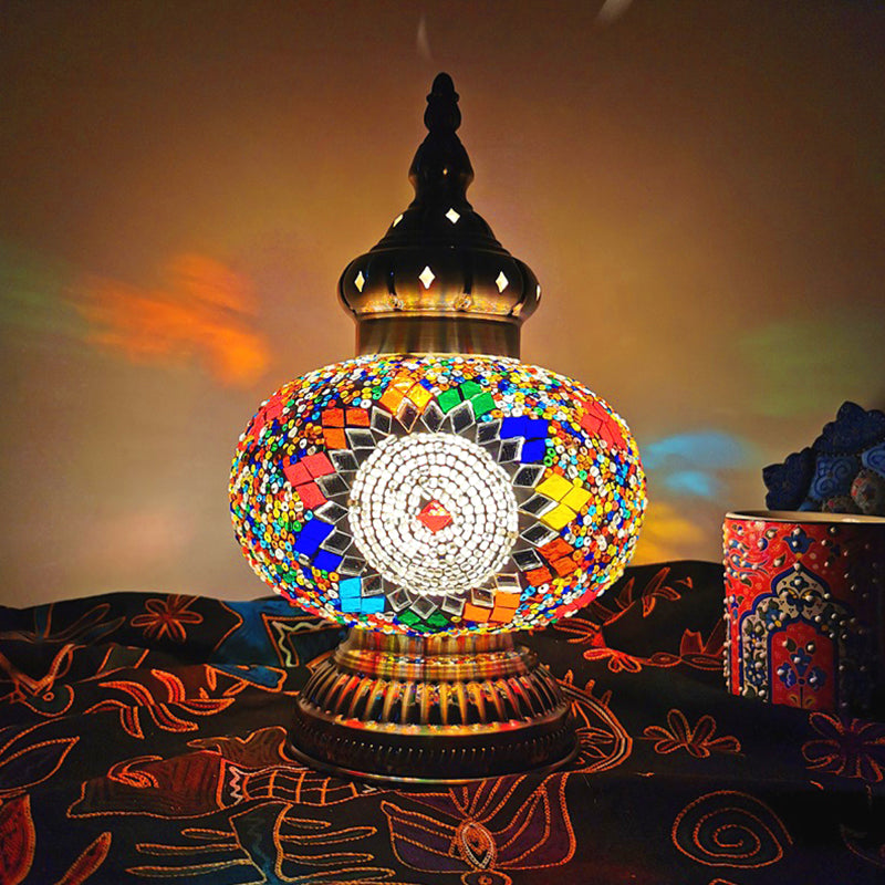 Decorative Oval Night Table Light 1 Bulb Handcrafted Glass Nightstand Lamp in White/Yellow/Blue Clearhalo 'Lamps' 'Table Lamps' Lighting' 1950312