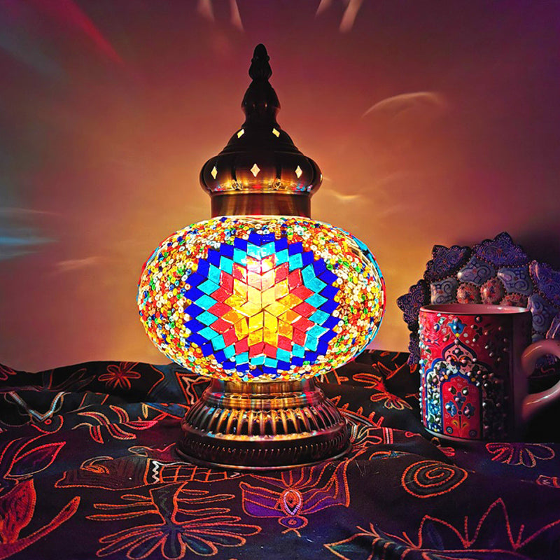 Decorative Oval Night Table Light 1 Bulb Handcrafted Glass Nightstand Lamp in White/Yellow/Blue Clearhalo 'Lamps' 'Table Lamps' Lighting' 1950315