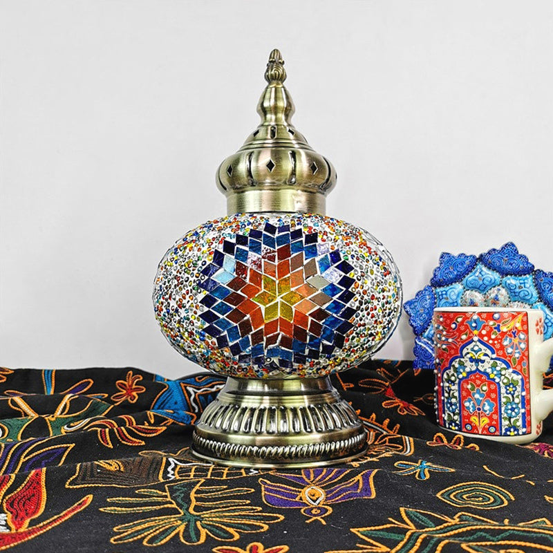 Decorative Oval Night Table Light 1 Bulb Handcrafted Glass Nightstand Lamp in White/Yellow/Blue Blue Clearhalo 'Lamps' 'Table Lamps' Lighting' 1950316