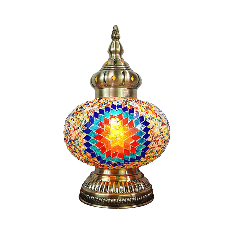 Decorative Oval Night Table Light 1 Bulb Handcrafted Glass Nightstand Lamp in White/Yellow/Blue Clearhalo 'Lamps' 'Table Lamps' Lighting' 1950317