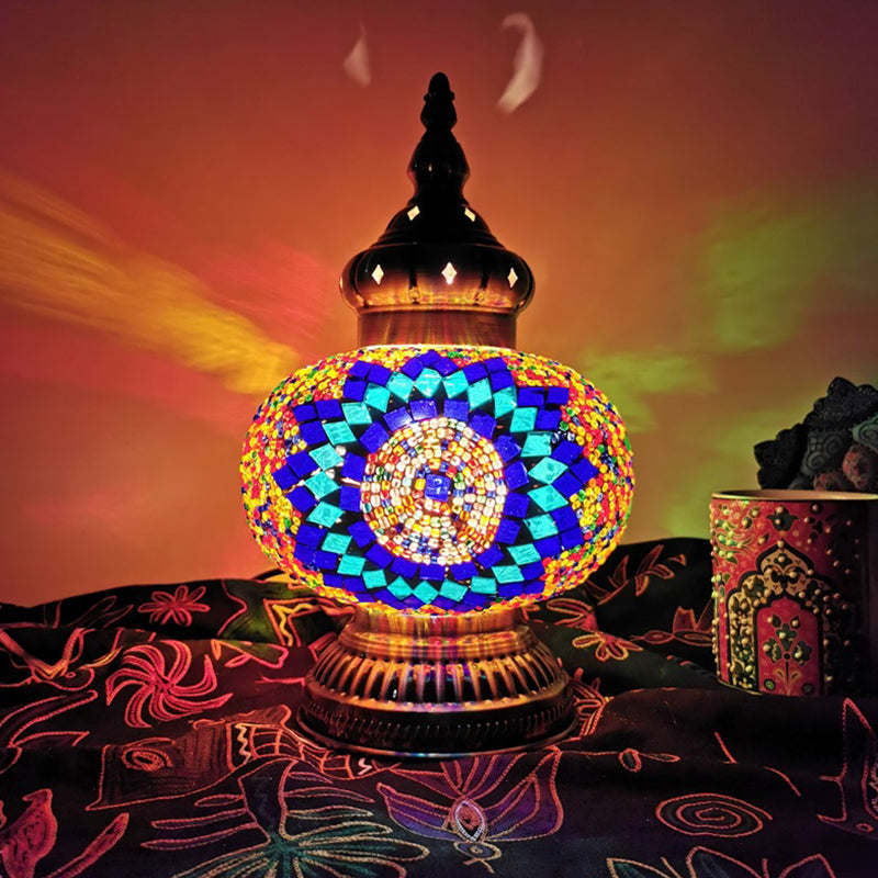 Decorative Oval Night Table Light 1 Bulb Handcrafted Glass Nightstand Lamp in White/Yellow/Blue Clearhalo 'Lamps' 'Table Lamps' Lighting' 1950318