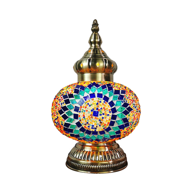 Decorative Oval Night Table Light 1 Bulb Handcrafted Glass Nightstand Lamp in White/Yellow/Blue Dark Blue Clearhalo 'Lamps' 'Table Lamps' Lighting' 1950319