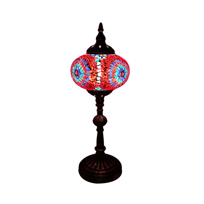 Single Light Desk Lighting Antique Elliptical Stained Glass Night Table Light in White/Red/Blue for Bedroom Rose Red Clearhalo 'Lamps' 'Table Lamps' Lighting' 1950380