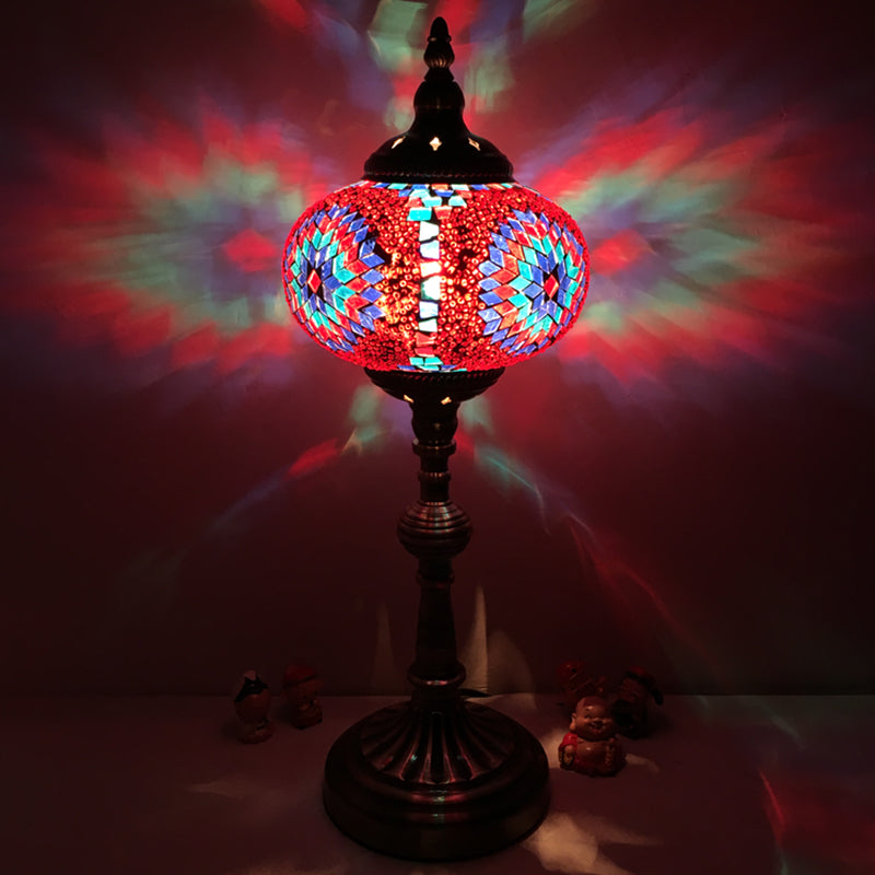 Single Light Desk Lighting Antique Elliptical Stained Glass Night Table Light in White/Red/Blue for Bedroom Clearhalo 'Lamps' 'Table Lamps' Lighting' 1950381