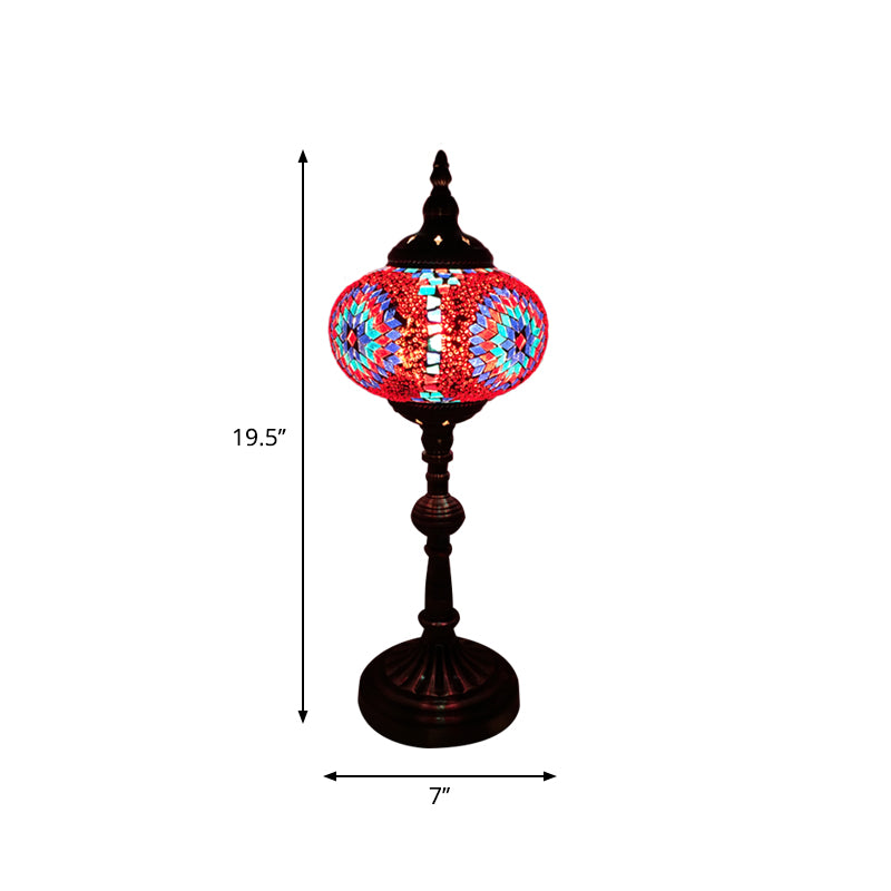 Single Light Desk Lighting Antique Elliptical Stained Glass Night Table Light in White/Red/Blue for Bedroom Clearhalo 'Lamps' 'Table Lamps' Lighting' 1950382